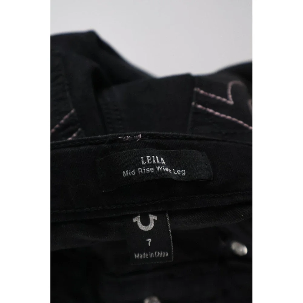True Religion Leila Wide Leg Jeans Antique Black Star Rhinestone 7 NWT $79